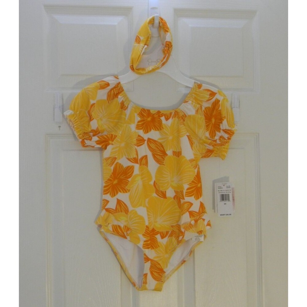 Jessica Simpson Girls Swimsuit Bathing Suit One Piece Orange Size 6X UPF 50+ NWT